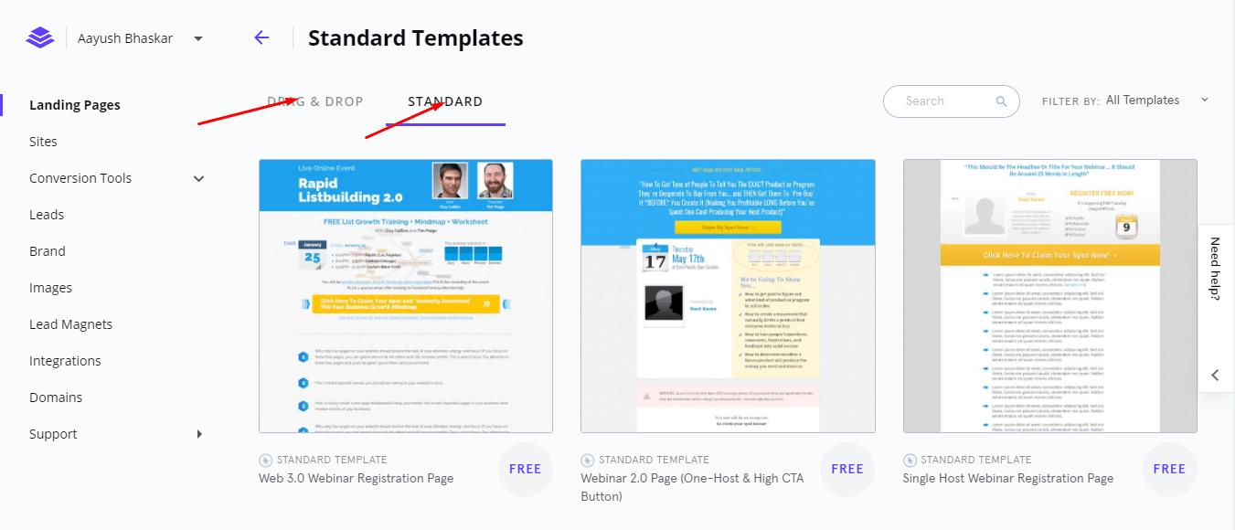 Leadpages Template Option