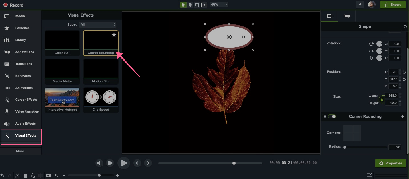 corner rounding camtasia 2021