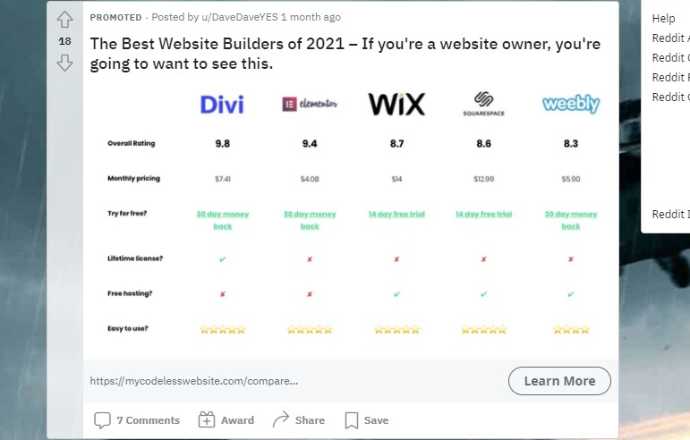 Reddit promotional Ad