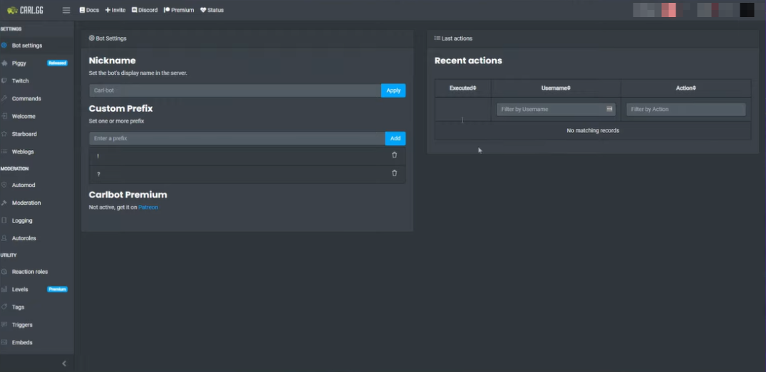 carl bot dashboard