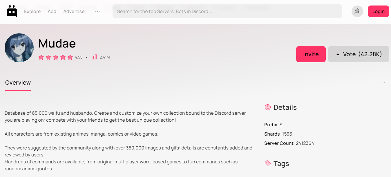 Anime collection discord bot